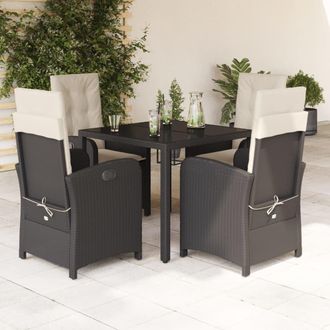 vidaXL Set De Muebles Jard&iacute;n 5 Pzas Con Cojines Rat&aacute;n Sint&eacute;tico Negro Vidaxl