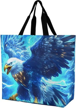 Generic Ea-gles Braving Thunders Reusable Shopping Bags One Shoulder Grocery Tote Bag Waterproof Big Purse for Work Travel