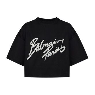 Balmain T-Shirts, female, Black, Size: XS Short Loose-Fit T-Shirt
