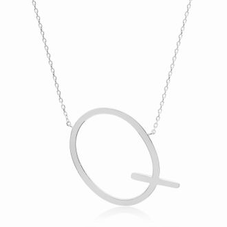 MAX + STONE Sterling Silver Large Sideways Block Letter Initial with Extendable Cable Chain, 16 to 18 inches