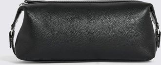 Moss Black Grained Leather Washbag