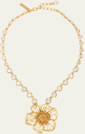 Oscar De La Renta Crystal Necklace with Large Poppy Pendant
