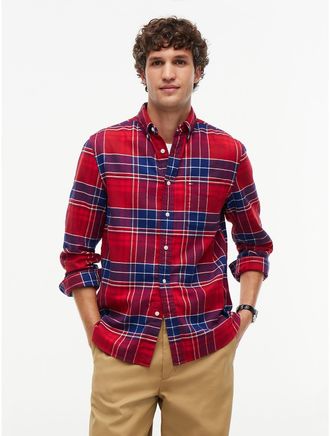 Tommy Hilfiger Mens Regular Fit Plaid Flannel Twill Shirt - Regatta Red - XL