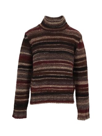Kangra Cashmere Knitted Turtleneck Sweater with Horizontal Stripes and Ribbed Details