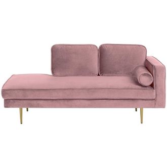 Beliani Beliani - Chaise Longue Versione Destra Velluto Rosa Piedi in Metallo e Cuscini Miramas