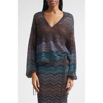 Missoni Zigzag Metallic Sequin Sweater in Dark Blue Tones at Nordstrom, Size 12 Us