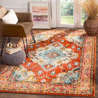 Safavieh Alfombra boho chic de polipropileno naranja/azul, 201 x 279 cm