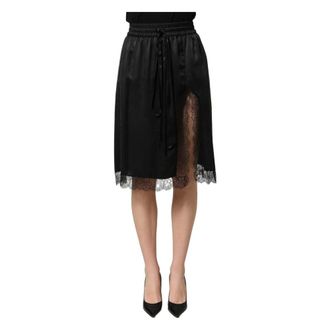 Dolce & Gabbana Lace-trimmed Satin Skirt - female - Dolce & Gabbana - Midi Skirts - Black - S - Skirts