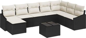 vidaXL Garden Sofa Set 9 pcs Black Poly rattan Vidaxl