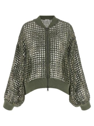 Brunello Cucinelli Green Dazzling Net Embroidery cardigan