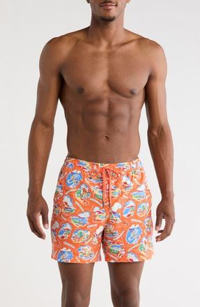 Fair Harbor The Bungalow Print Swim Trunks in Red Cote D Azure at Nordstrom, Size Xx-Large