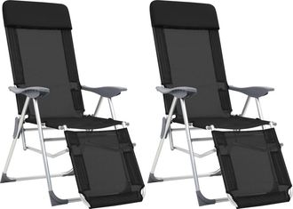 vidaXL Sillas De Camping Plegables Reposapi&eacute;s 2 Uds Textilene Negro Vidaxl