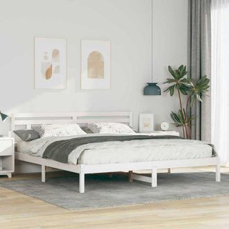 vidaXL Vidaxl - Estructura De Cama Con Cabecera Blanco Madera Maciza De Pino