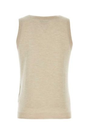 Prada Mens Melange Sand Cashmere Tank Top Sabbia Exterior: T-Shirt