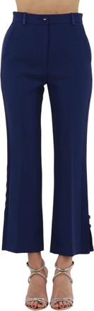 Elisabetta Franchi Satijnen Banden Cr&ecirc;pe Smoking Broek - Dames - Wijde Broeken - Blauw - S - Satijn - Broeken