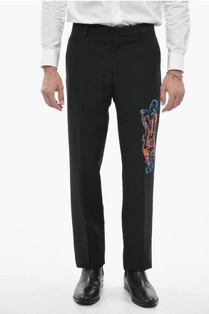 Off-white SEASONAL Wool Blend GRAFFITI Pants with Embroidery size 50