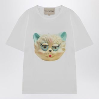 Valentino White T Shirt With Le Chat De La Maison Print