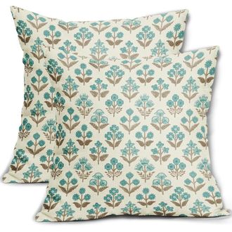 OEM Fundas De Coj&iacute;n Con Estampado Floral Azul Verdoso, 45 X 45 Cm, Juego De Dos Piezas, Fundas De Coj&iacute;n Florales De Estilo Bohemio Vintage - Decoraci&oacute;n De