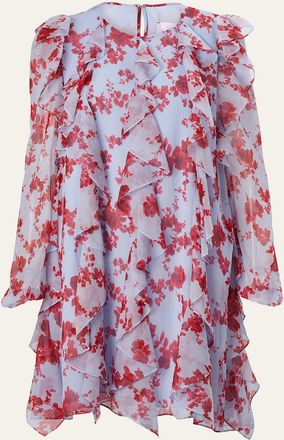 Carolina Herrera Floral Ruffle Chiffon Mini Dress