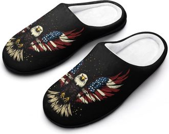 Generic USA Flag E-agles Womens Slippers Warm House Slippers Indoor House Shoes with Anti-Skid Rubber Sole