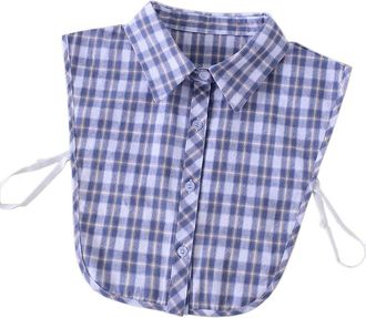 ACVIP Women Girls Half Shirts False Collar Plaid Tartan Detachable Blouse Jumper Collars (Blue Pointed Collar)