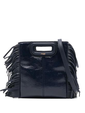 Maje mini fringe handle cross body bag - women - Calf Leather/Polyester/Brass/Sheepskin - One Size - Blue