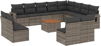 vidaXL Set Sof&aacute;s De Jard&iacute;n Con Cojines 13 Piezas Rat&aacute;n Sint&eacute;tico Gris Vidaxl