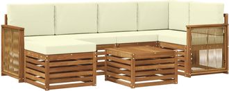 vidaXL Conjunto De Sof&aacute;s De Exterior 6 Uds. Natural Y Crema Vidaxl