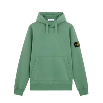 Stone Island Hoodies, male, Green, M, Sage Green Cotton Fleece Hoodie