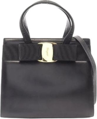 Ferragamo Pre-owned Vara Ribbon Leather 2way Handbag - Dames - Vintage Handtas - Zwart - ONE Size - Leer - Vintage