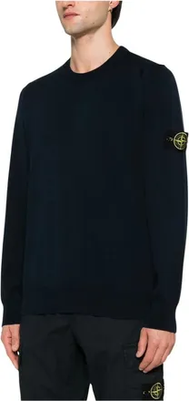 Stone Island Maglione Girocollo con Patch Logo - - Knitwear - Uomo - Blu - L