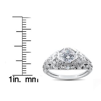 Pompeii3 Lab Grown Diamond Engagement Ring 1 1/5ct Filligre Antique 14K White Gold Size Selectable
