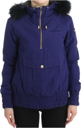 Gianfranco Ferre Blauwe Anorak met Capuchon en Imitatiebont - Dames - Winterjassen - Blauw - S - Katoen - Jassen