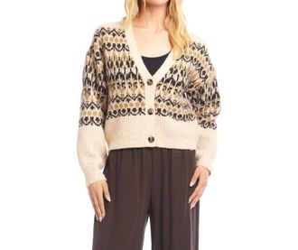 Karen Kane Jacquard Cardigan Sweater In Multi Grey