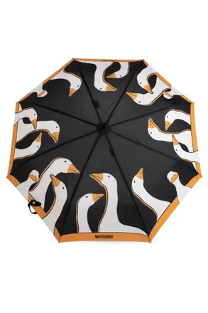 Moschino Folding Umbrella With Print, Unisex, Black