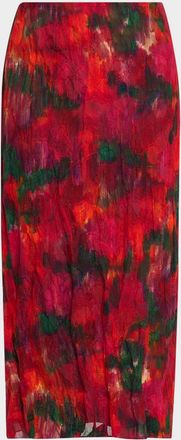 Lafayette 148 New York Abstract-Print Crinkled Cotton Midi Skirt