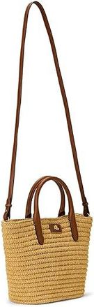 Lauren Ralph Lauren Woven Straw Medium Brie Tote Bag Tote Handbags Natural/Lauren Tan, Leather
