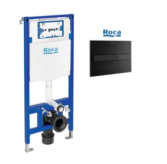 Roca Roca - Bastidor Duplo One, Pack Cisterna Empotrada Y Pulsador Pl7 Negro Mate
