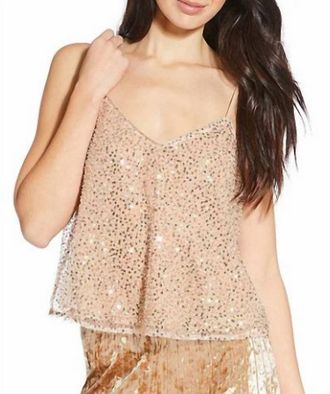 Skies Are Blue Clothing Sequin Cami Top In Rose Gold