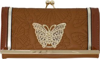 Generic Ladies Butterfly Stitches Card Slots Purse Metal Plate Foldout Womens Wallet Handbag (Brown)