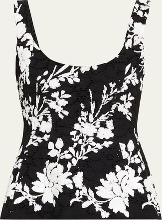 Prabal Gurung Sequin Floral-Embroidered Eyelet Tank Top