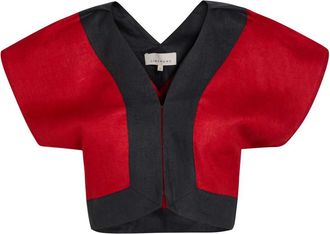 Liberowe Havi Panelled Cropped Linen top - Red - S (UK8-10 / S)