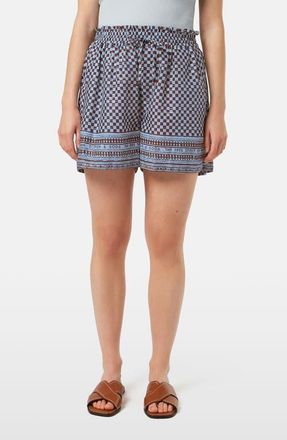 Scotch & Soda High Waist Stripe Cotton Blend Drawstring Shorts in Blue/Brown Block Print at Nordstrom, Size X-Large