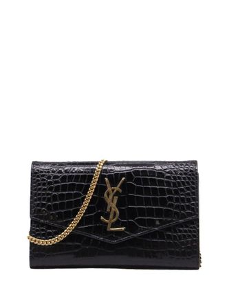 Saint Laurent Black Croc-Embossed Leather Uptown Chain Wallet (Authentic Pre- Loved)