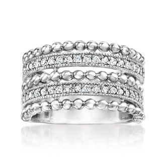 Ross-Simons Diamond Beaded Multi-Row Ring in Sterling Silver