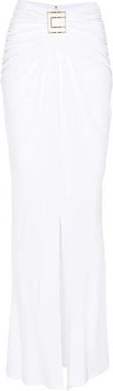 Elisabetta Franchi Logo-Plaque Ruched Maxi Rok - Dames - Maxi Rokken - Wit - XS - Rokken