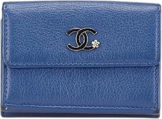 Chanel Pre-owned Wallets, female, Blue, Size: ONE SIZE Pre-owned Coco Mark Lucky Flower Leather Tri-fold Wallet
