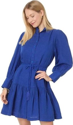 Lilly Pulitzer Drena Shirt Dress Womens Blue Ruffle Hem Tassel Tie GBO3077