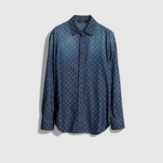 Gucci GG Chambray Cotton Denim Shirt, Size 42 it, Blue