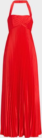 Aidan Mattox Pleated Stretch Charmeuse Halter Gown